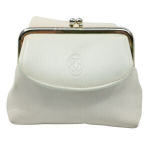 White Leather Change Purse Pouch BUXTON Coin Wallet